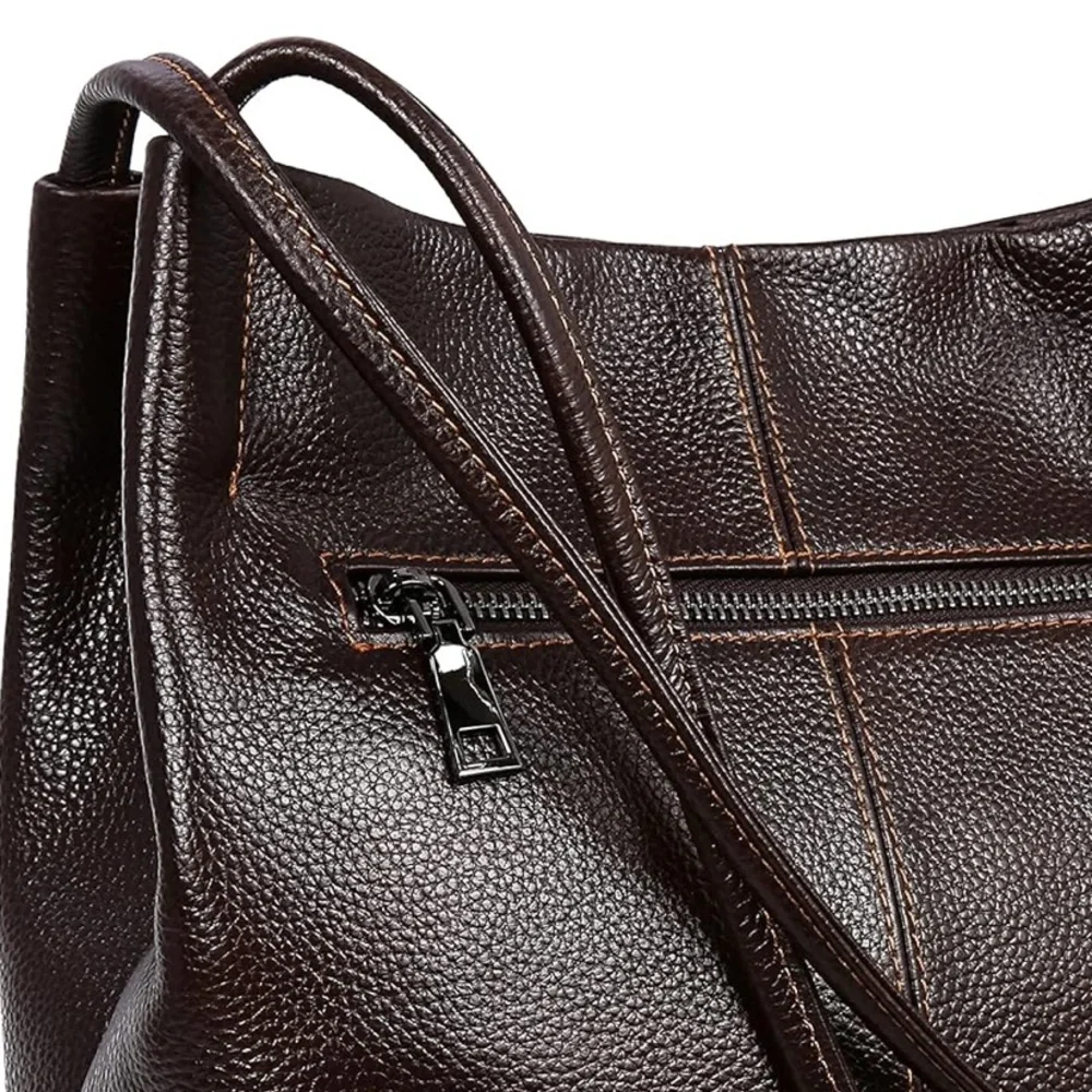 DARK BROWN Genuine Leather HOBO BUCKET Tote Shoulder Bag for Women NEW
